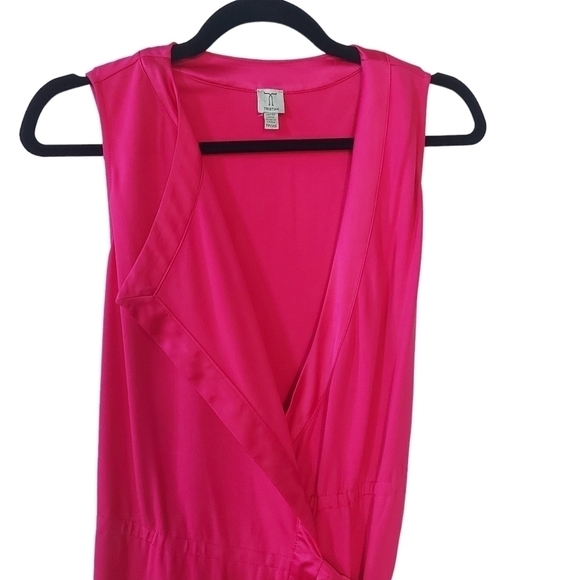 NWOT Tristan Hot Pink Wrap Dress W/ Satin Belt XS - Picture 3 of 6